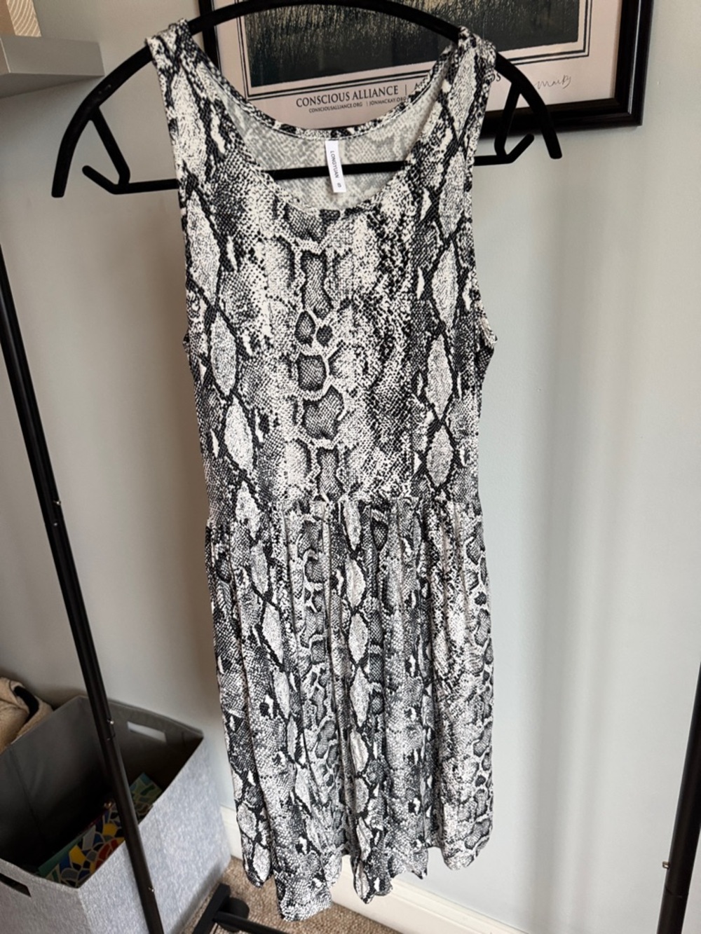 Sleeveless Snake-Print Midi Dress in Black & White